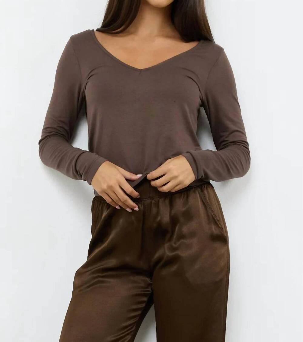 NEW LAMADE esya v-neck long sleeve top in mahogany